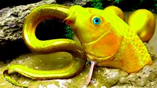 Koi Fish Hunt Eels Emerging From Bamboo Tubes, Crabs - Experiment Colorful Rainbow Stop Motion ASMR