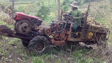 xe công nông 2 cầu lên dốc chở giống cây chuối cực nguy hiểm
