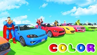 Funny cars in tractor bowling with giant balls and pins colored
superheroes to learn colors. 3d animation nursery rhymes for babies.
...