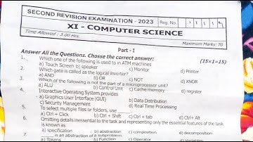 11th Computer Science Second Revision test Question Paper 2023