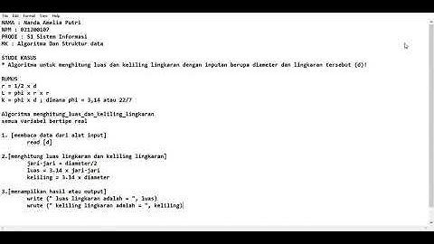 STUDI KASUS Algoritma menghitung luas dan keliling lingkaran