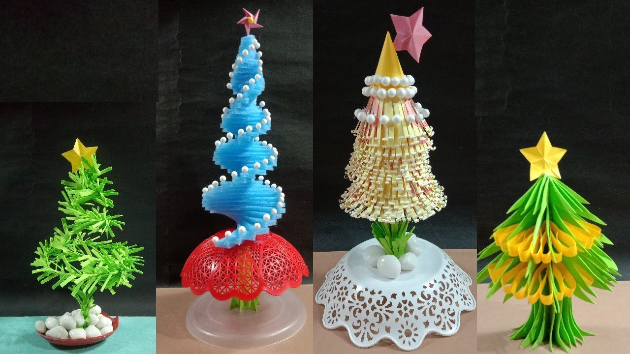 4 Christmas tree making ideas/How to make Xmas tree at home 