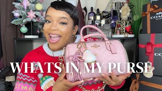 WHATS IN MY PURSE - COACH POWDER PINK ROWAN 🩷🎄🎁 Christmas Eve