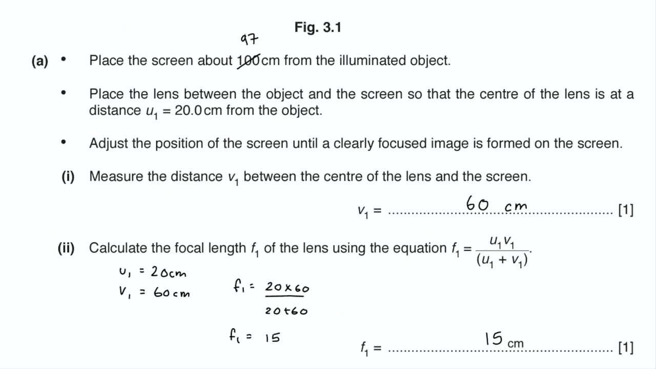 Focal Lengths Of Lens IGCSE Physics Practical Question 2018 Question Focal Lengths Of Lens IGCSE Physics Practical Question 2018 Question