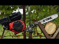 Homemade 200cc chainsaw with stand for cutting wood 