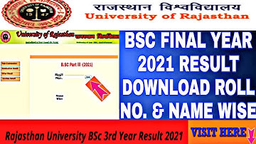 Rajasthan University Result 2021 || How To Download B.Sc final Year Result 2021 Name Wise