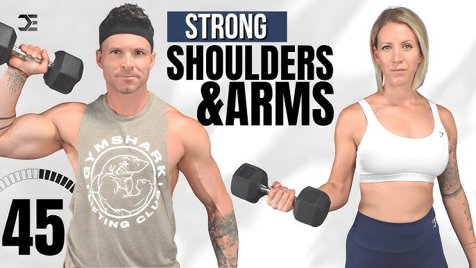 Caroline Girvan on X: Shoulders, biceps and triceps hit in this upper body  dumbbell and bodyweight shoulder and arm workout! Presses, raises, curls &  push ups all combined to build strength in