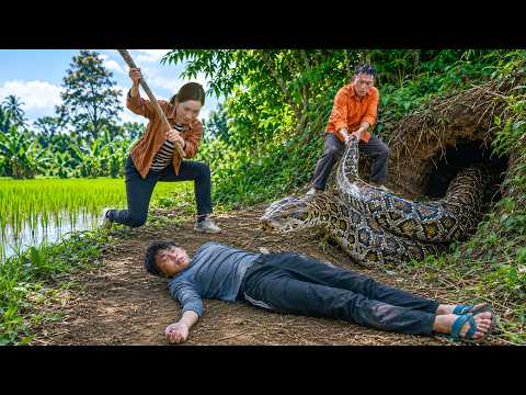 Harvesting Young Bamboo Shoots in Bamboo Forest | Dangerous Encounter with Monster Snake | Survival