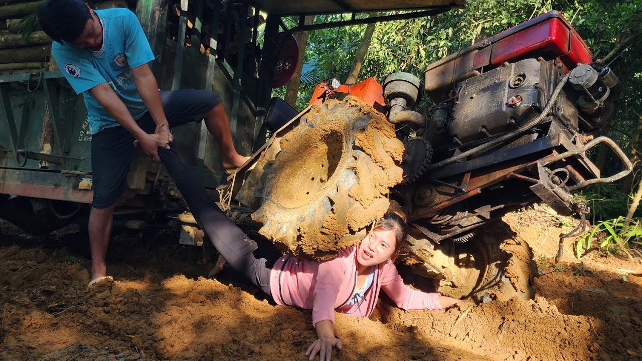 Agricultural vehicle transporting wood 