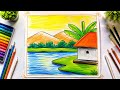 Nature Scenery Drawing 🌿✨ | Beautiful Landscape Drawing Tutorial 🎨🏞️ | Easy Nature Art 🌸