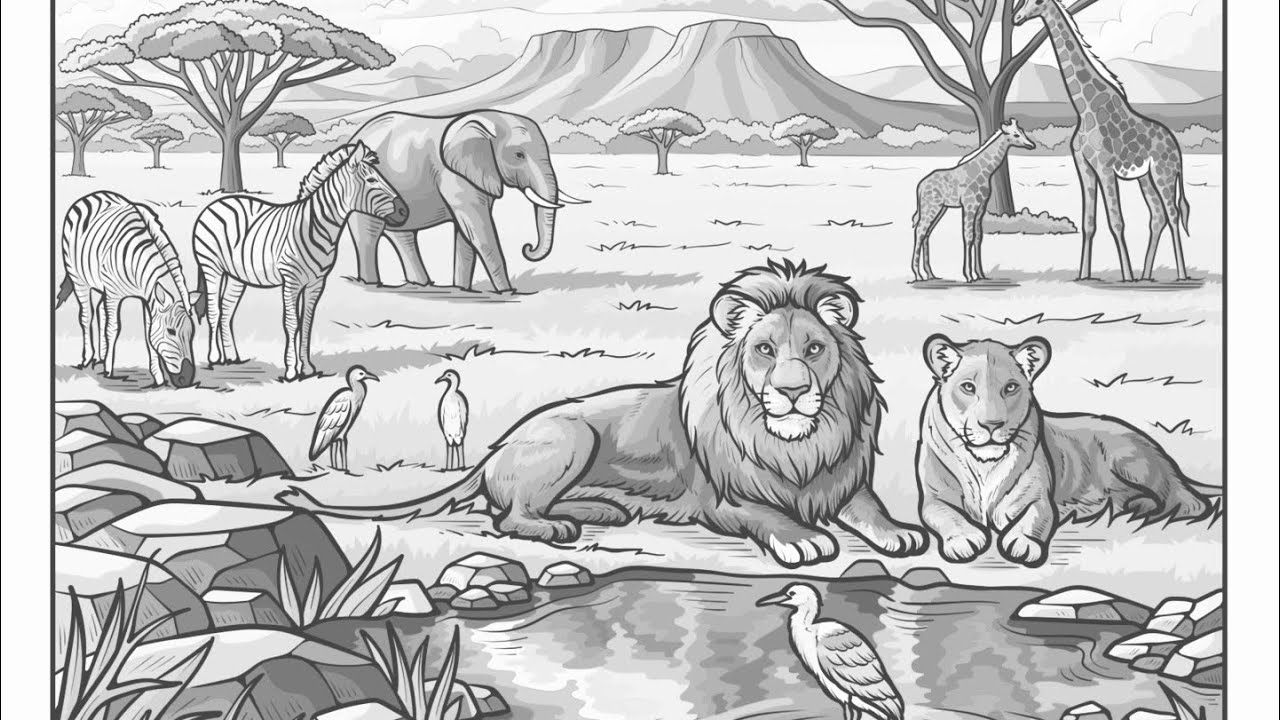 Color by Number World Animal Day Safari Scene Calm Zen Color 