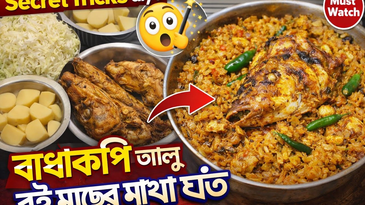 Secret Tricks diye Badhacopi Aalu Rui Macher Matha Ghonto 😲 | Bengali Style Special Recipe 🐟🥬