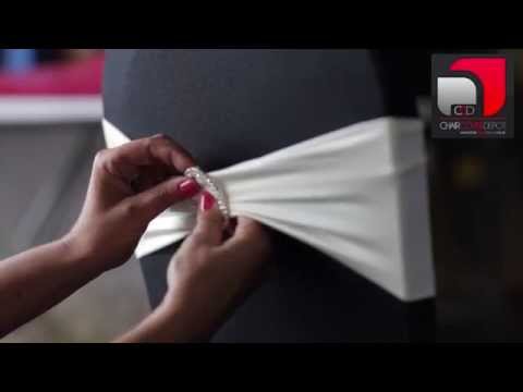 how-to-use-diamante-round-brooch-on-chair-cover-:-white-lycra-band