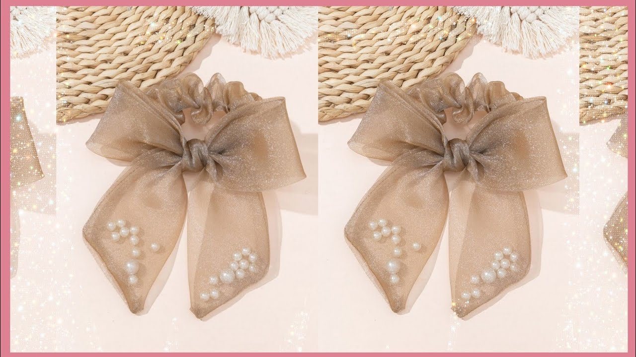 Cómo hacer un Scrunchie con Perlas/Coletero para el cabello con Perlas/Laço de Cabelo/ Easy BOW