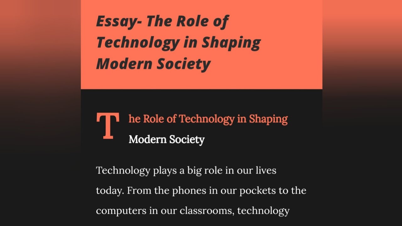 The Role of Technology in Shaping Modern Society | Grades 9-12 High ...