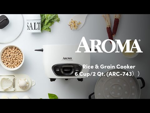 Aroma® 6-Cup (Cooked) / 1.5Qt. Rice & Grain Cooker, White, New, ARC-743-1NG