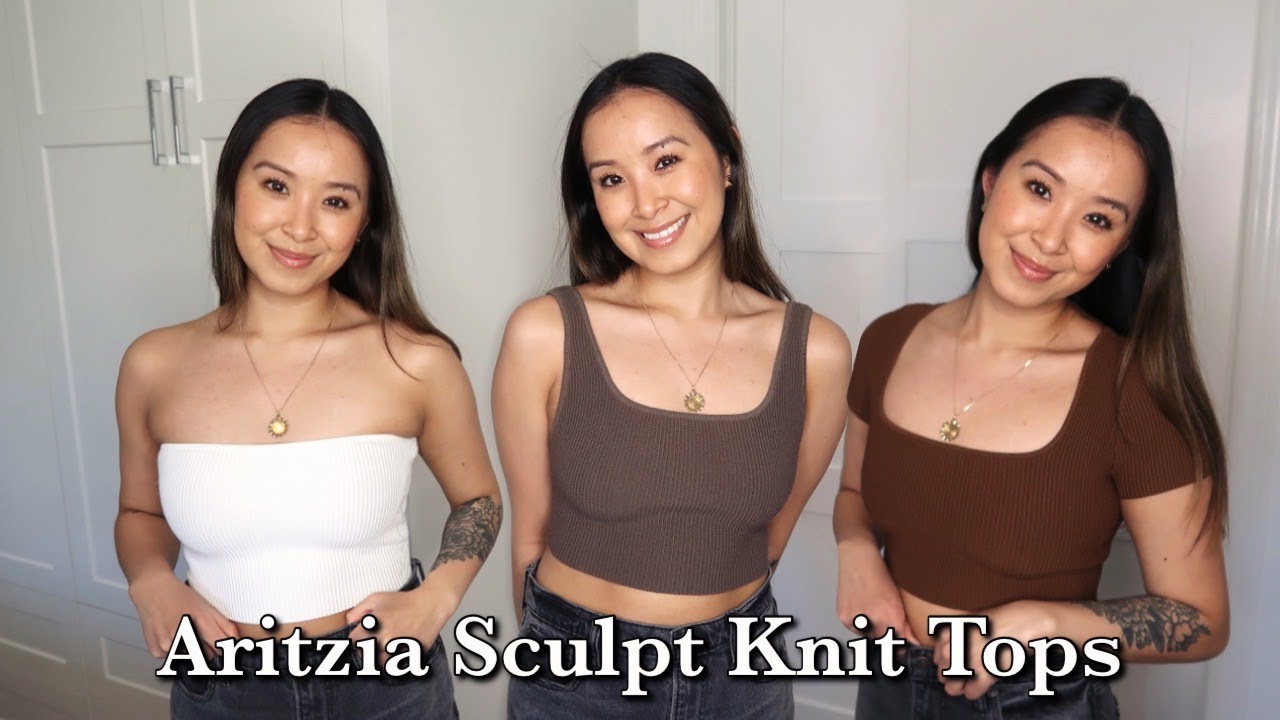 Aritzia Sculpt Knit Top Review and Try On! Squareneck top, squareneck  cropped tank, cropped tube top 