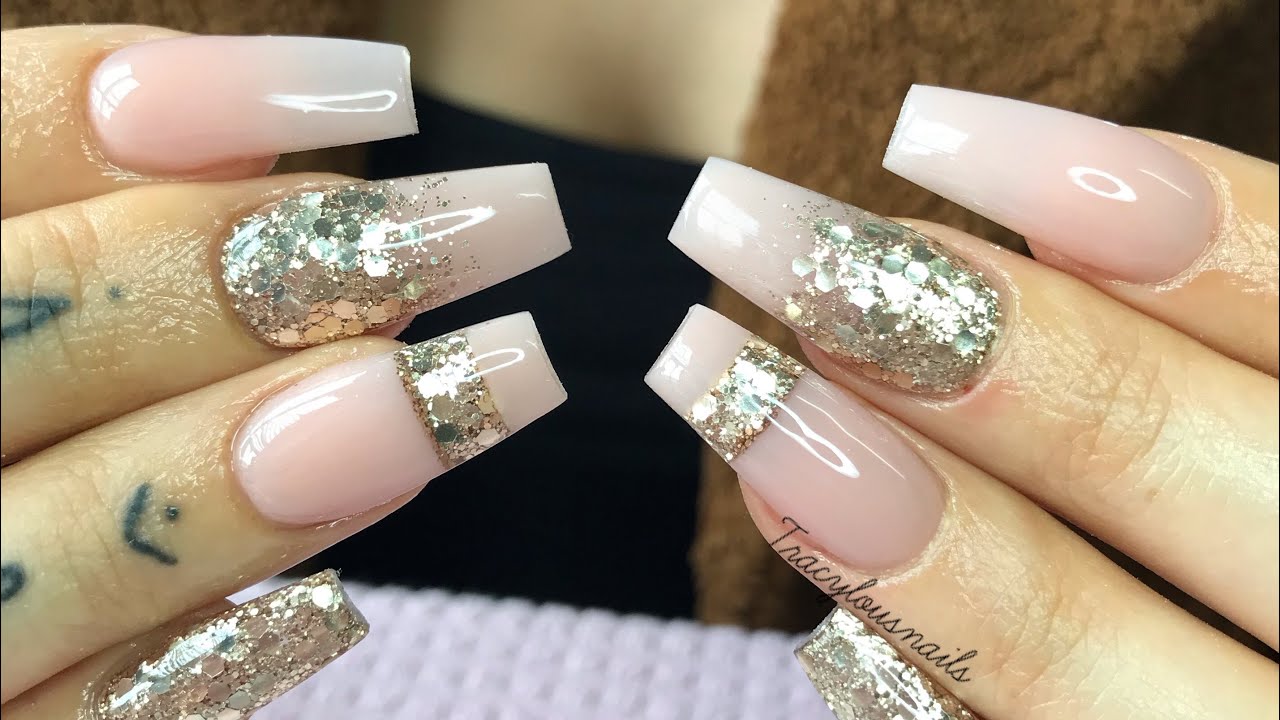 ACRYLIC NAIL TUTORIAL | NUDE & GLITTER