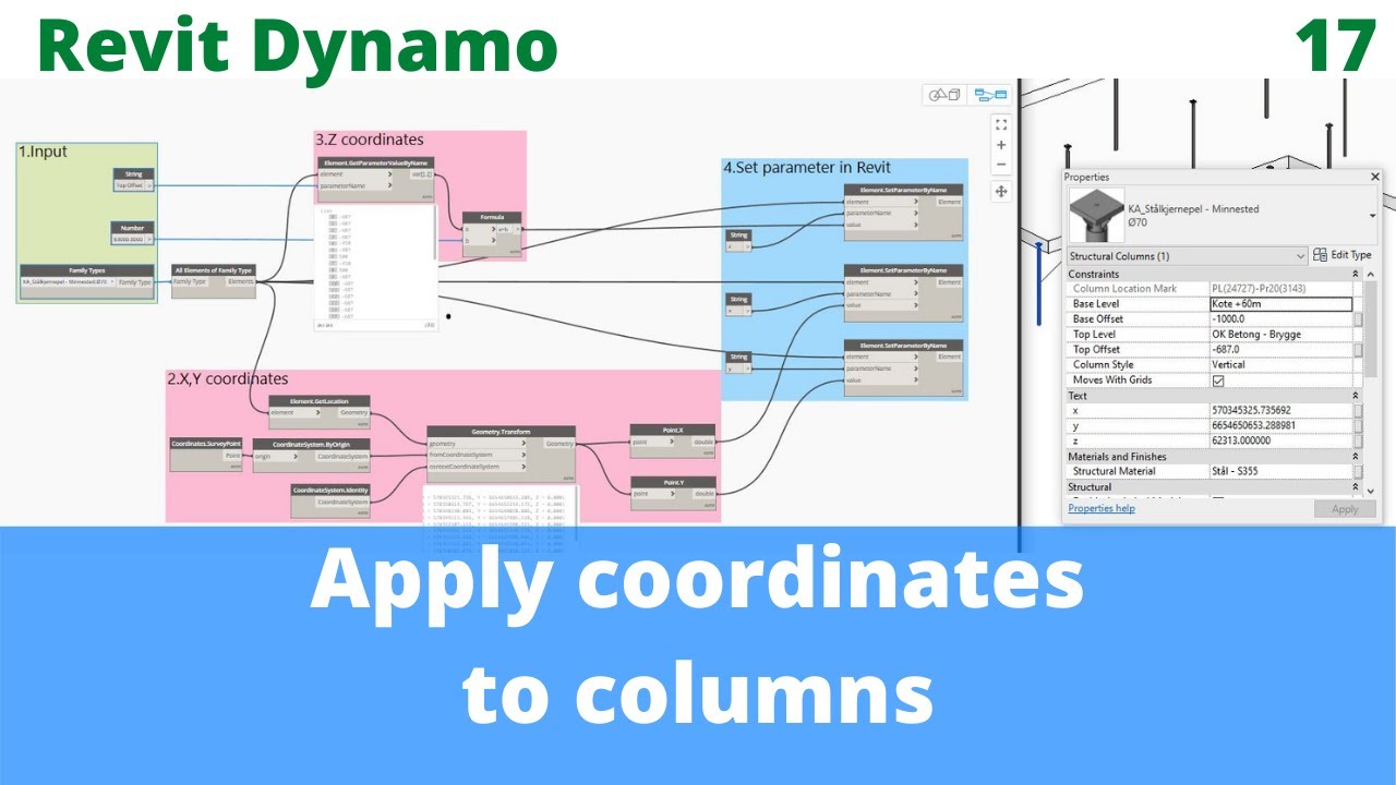 Revit + Dynamo - Apply coordinates to columns - example 17 - YouTube