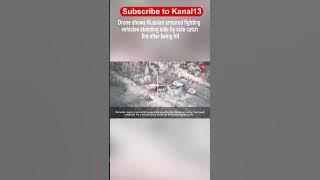 Drone shows Russian armored fighting vehicles standing side by side catch fire after being hit