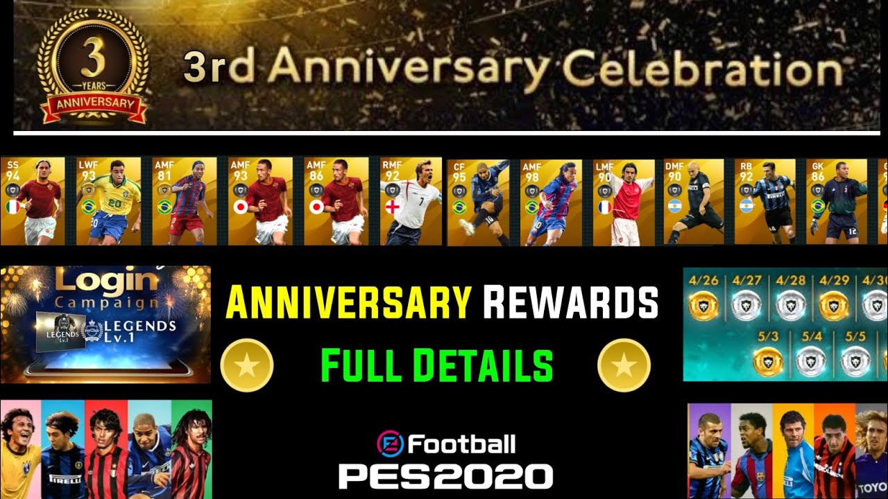 FREE LEGENDS AND CLUBCOINS | 3rd Anniversary Rewards Pes 2020 Mobile