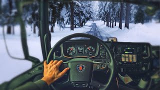 Тяжелый снежный день водителя грузовика и деловая жизнь