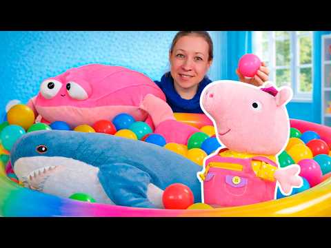 Le bain amusant des peluche et des animaux jouets. Jeux pour les enfants
