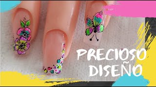 Uñas Turqueza/Diseño de uñas flores básicas y sencillas para principiantes