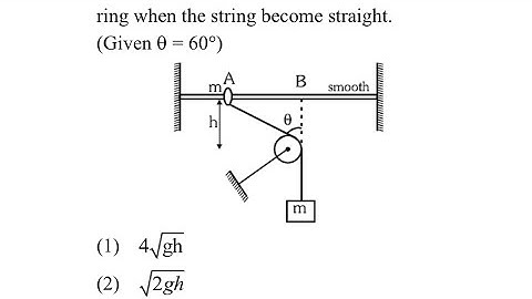 A ring of mass m slide from rest on the smooth rodas shown in the figure, due to the block of mass m