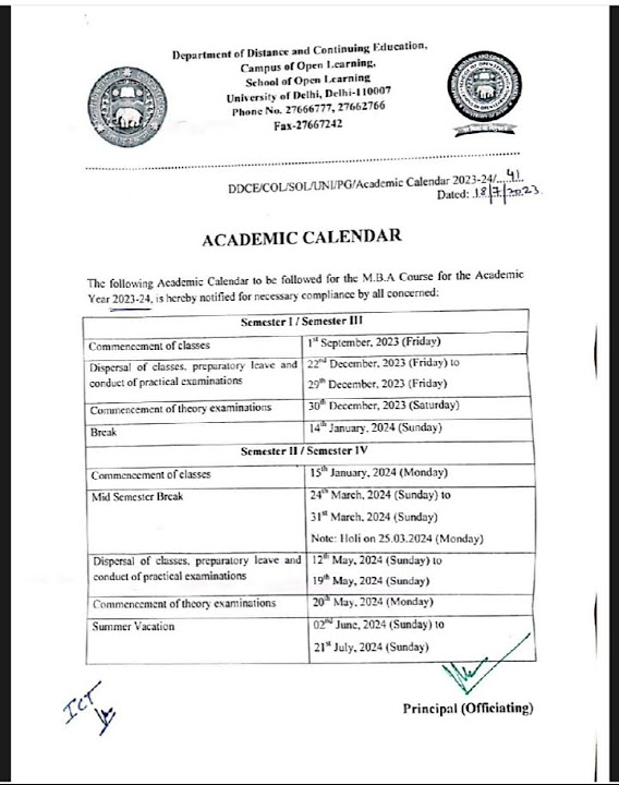 DU ACADEMIC CALENDAR Semester 1.2.3.4 delhiuniversity viral 