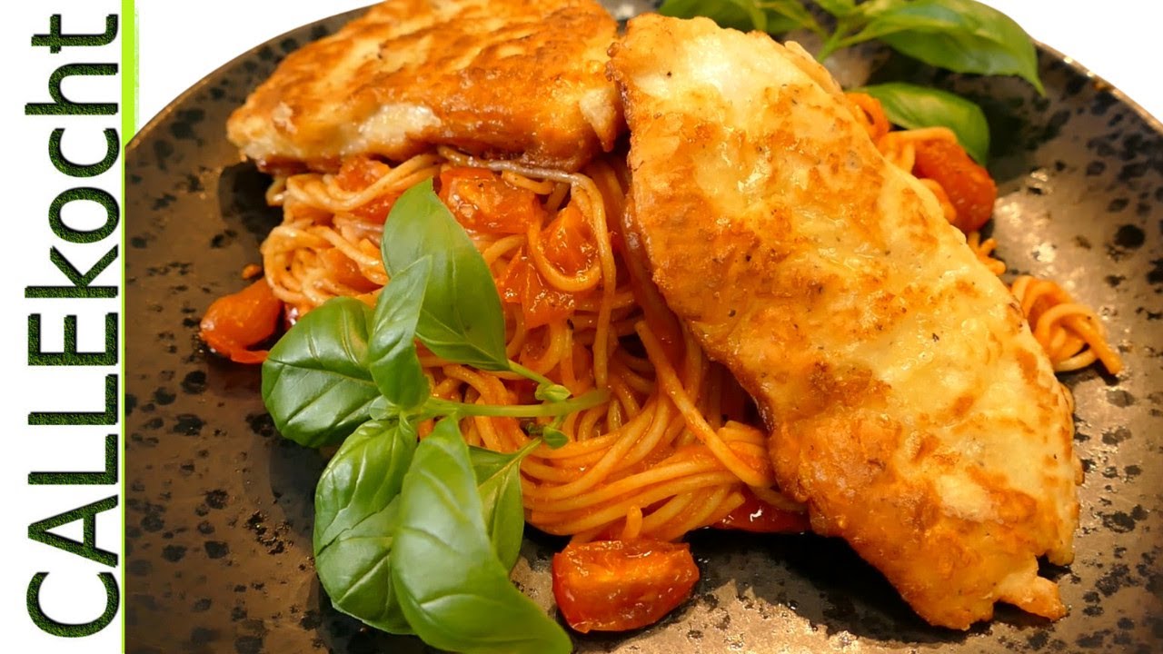 Mailänder Schnitzel mit Tomatensoße &amp; Pasta - Piccata Milanese Rezept ...