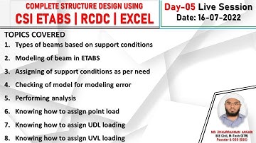 ETABS + RCDC + EXCEL (Live Session Day - 05) | 16th July 2022 | Batch 09 I Civil Engineering I IS456