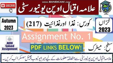 ⏩ AIOU Code 217 Solved Assignment No.1 Autumn 2023 || Subject: Food And Nutrition || Level: Matric