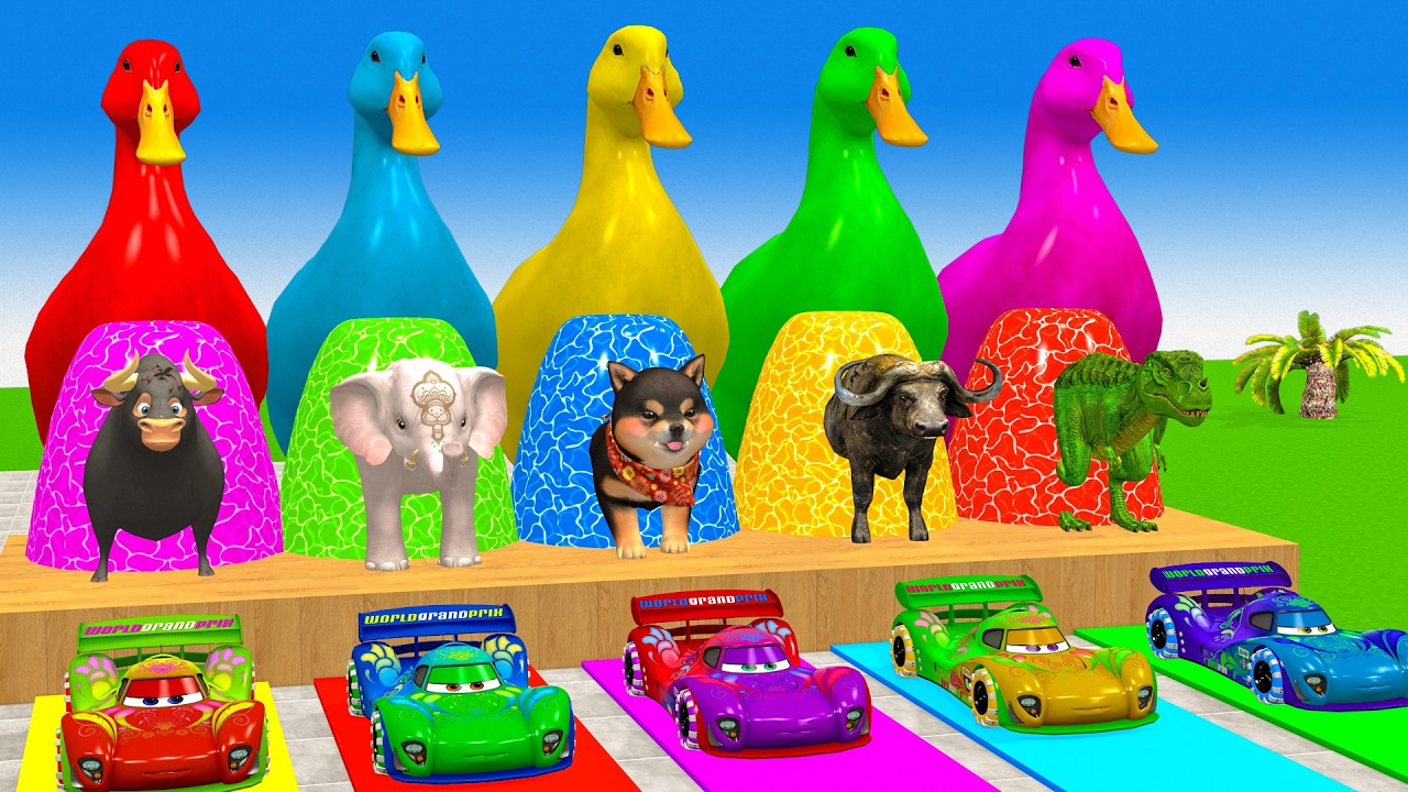 Long Slide Game With Cow Elephant Gorilla Hippopotamus Tiger - 3d Animal Game - Funny 3d Animals