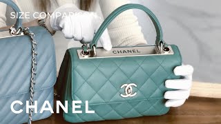 chanel trendy size comparison + mode shots | small vs. medium