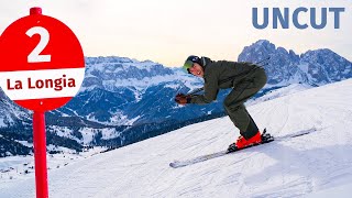 Skiing Dolomites Longest Slope: 10,5km Top to Bottom NO Pause