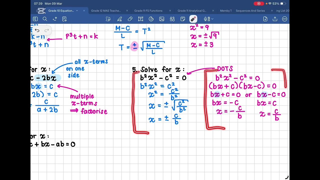 Grade 10 - Solving literal equations