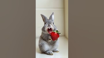 This Rabbit 🐰 is Excited to Eat the Strawberry 🍓 #cuterabbit #aigenerated  #cuteanimal #cutepet