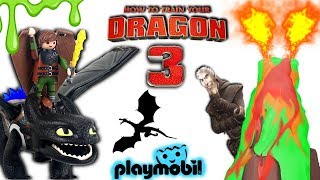 RESCUE PLAYMOBIL DRAGONS FROM SLIME VOLCANO! How to Train Your Dragon 3 Surprise Toys