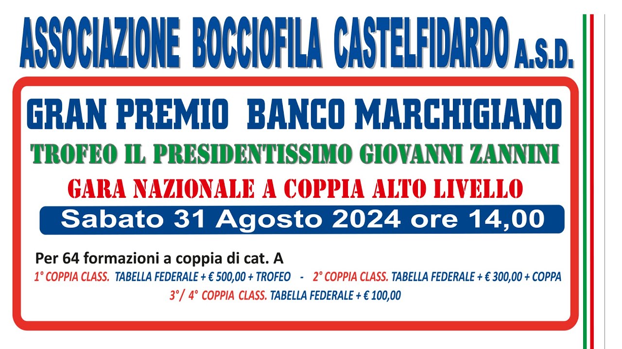 Gran Premio Banco Marchigiano - Gara Nazionale a coppia - Alto Livello - Bocce Raffa