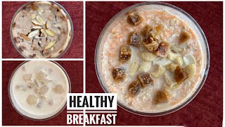 Healthy overnight oats breakfast mug recipe - carrot cake pudding | creamy litchi | chocolate almond
