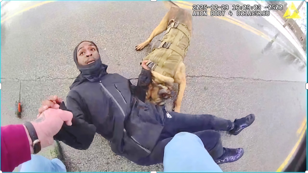 Police Dog Brings Down Robbery Suspect During Dramatic Arrest - YouTube