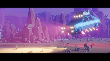 Flying low-poly sci-fi Polonez scene made in Blender