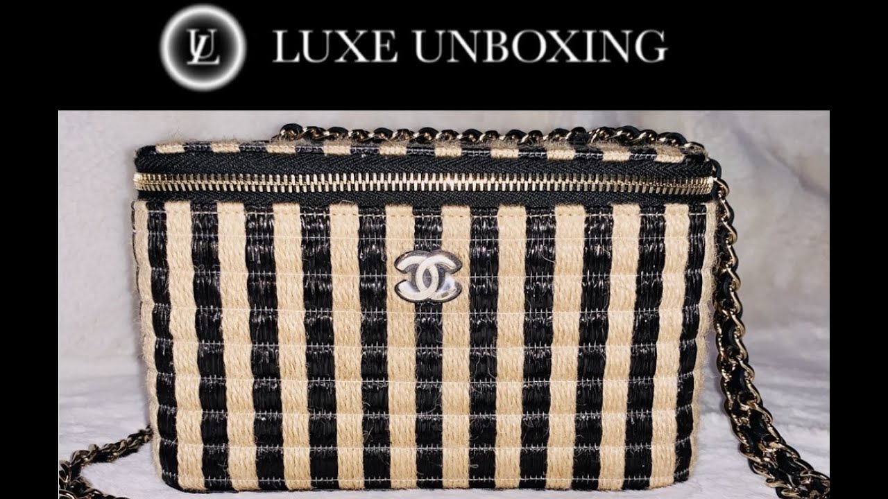 Chanel Classic Vanity Case with Chain Striped Raffia and Jute Mini at  1stDibs