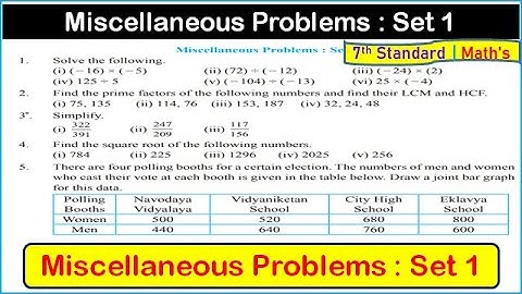 Miscellaneous Problems Set 1 class 7 math | Std 7 Maths miscellaneous problem set 1 #class7math