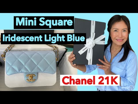 Chanel 21K Unboxing Iridescent Light Blue Mini Square #chanel #chanel21K  #chanelminisquare 