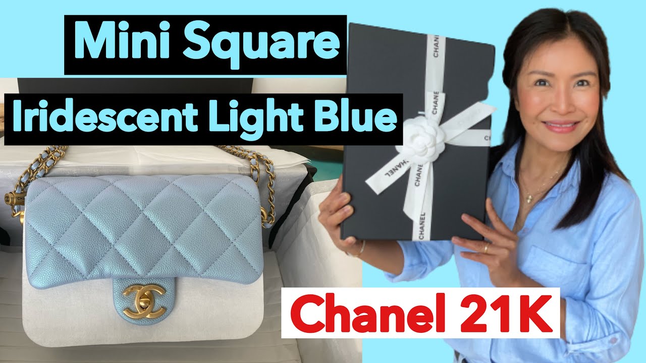 Chanel 21K Unboxing Iridescent Light Blue Mini Square #chanel