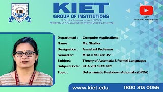 B.Tech_MCA_2&4Sem | Deterministic Pushdown Automata (DPDA) | Prof. Shalika