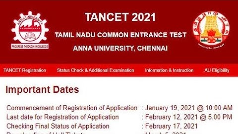 TANCET 2021 Applications available Online, Apply at tancet.annauniv.edu