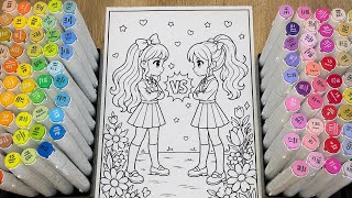 Coloring Cozy Chibi Girls 🌸✨ ASMR Calm Relaxing Coloring 😇